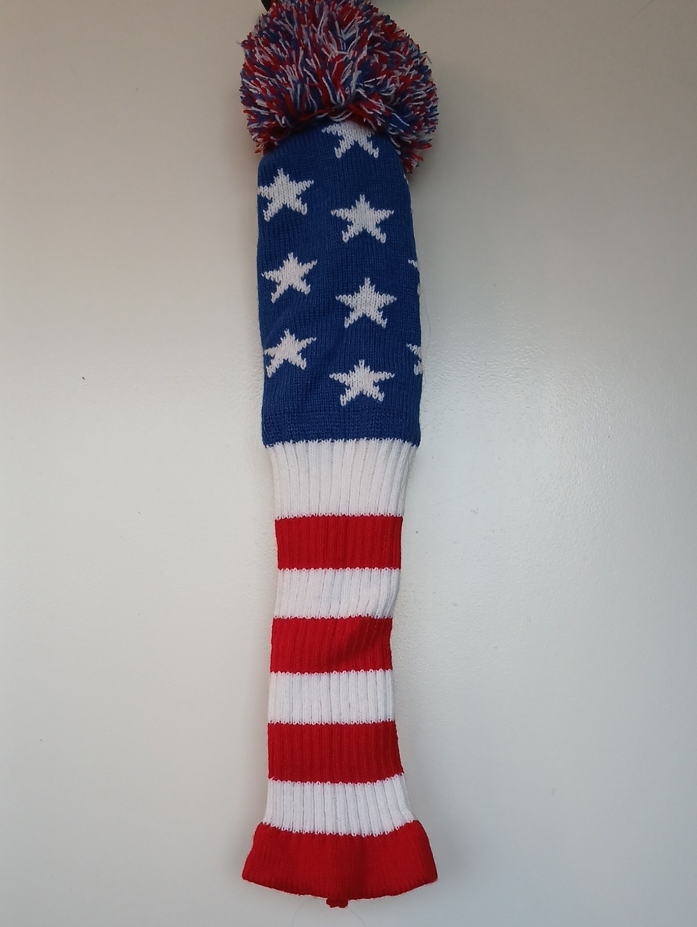 Golf Club Cover Patriotic Pom Knit Red White Blue American Flag USA
